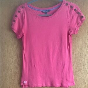 Lauren Ralph Lauren Pink Short Sleeve Tee with Shoulder Buttons